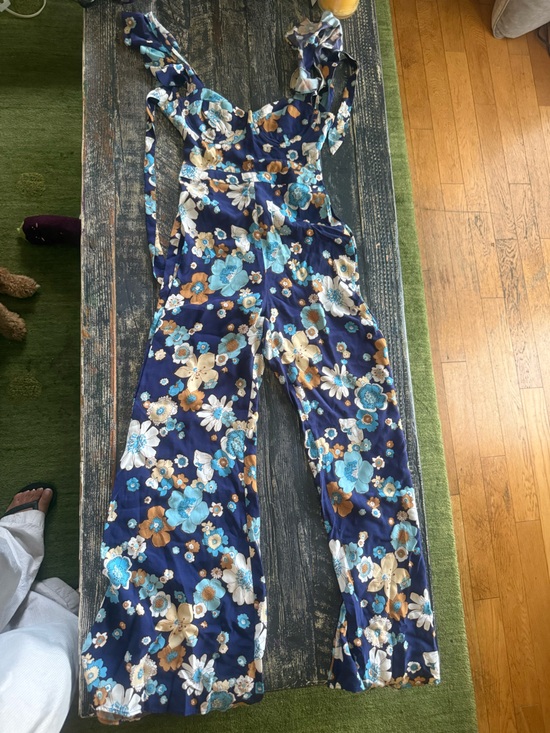 For Love And Lemons Pants - For Love & Lemons Navy Floral Wide-Leg Jumpsuit